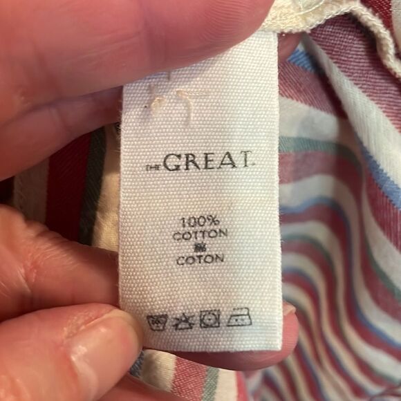 THE GREAT. The Campus Shirt in Red & White Stripe - Picture 4 of 6